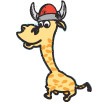a giraffe with a Viking helmet on