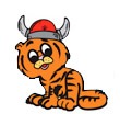 a tiger with a Viking helmet on